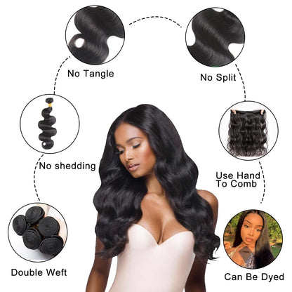 Human Hair Bundles Body Wave 14 Inch Bundles Human Hair 1 Bundles 100% Unprocessed Brazilian Virgin Human Hair Bundles Deals Human Hair Extensions for Natural Black Color
