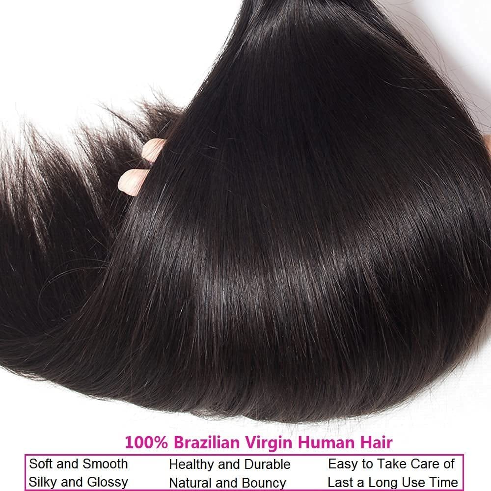 Human Hair Bundles Straight 10 12 14 16 Inch Brazilian Virgin Hair 4 Bundles Human Hair Straight 100% Unprocessed Straight Hair Bundles Weave Bundles Human Hair