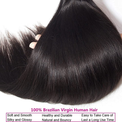 Human Hair Bundles Straight 10 12 14 16 Inch Brazilian Virgin Hair 4 Bundles Human Hair Straight 100% Unprocessed Straight Hair Bundles Weave Bundles Human Hair