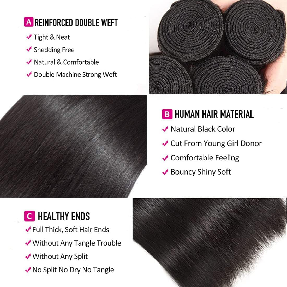 Human Hair Bundles Straight 10 12 14 16 Inch Brazilian Virgin Hair 4 Bundles Human Hair Straight 100% Unprocessed Straight Hair Bundles Weave Bundles Human Hair - WORLD TIME VISITS