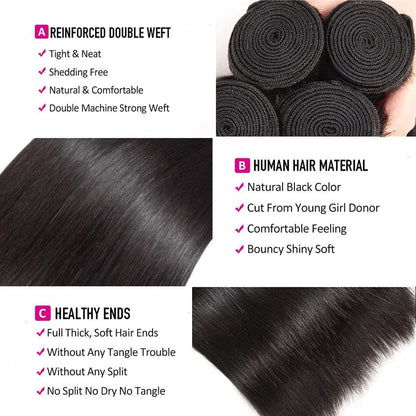 Human Hair Bundles Straight 10 12 14 16 Inch Brazilian Virgin Hair 4 Bundles Human Hair Straight 100% Unprocessed Straight Hair Bundles Weave Bundles Human Hair - WORLD TIME VISITS