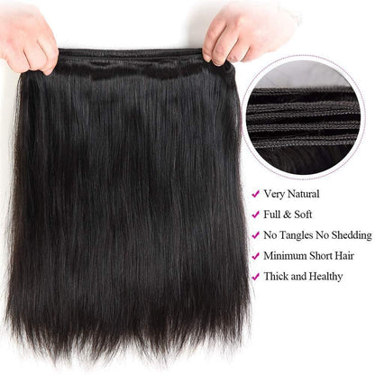 Human Hair Bundles Straight 10 12 14 16 Inch Brazilian Virgin Hair 4 Bundles Human Hair Straight 100% Unprocessed Straight Hair Bundles Weave Bundles Human Hair