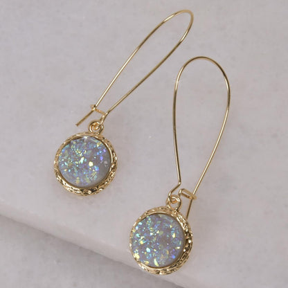 Humble Chic Simulated Druzy Threader Drop Earrings for Women - Gold, Silver, or Rose Gold Tone Trendy Boho Dangles with Sparkly round Stone - WORLD TIME VISITS