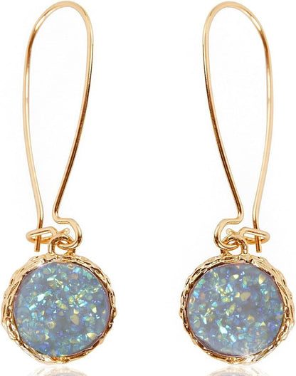 Humble Chic Simulated Druzy Threader Drop Earrings for Women - Gold, Silver, or Rose Gold Tone Trendy Boho Dangles with Sparkly round Stone - WORLD TIME VISITS