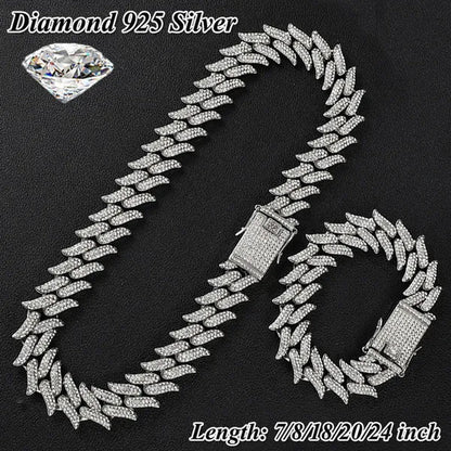 Iced Out Chain 925 Silver Diamond Miami Cuban Chain Link Choker Hip Hop Jewelry Silver Chain for Men Necklace Bracelet 7 - 24 Inch - WORLD TIME VISITS