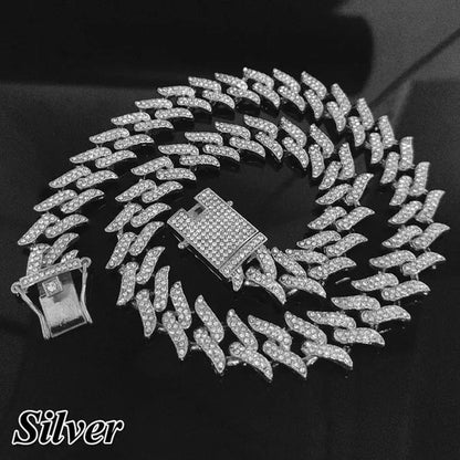 Iced Out Chain 925 Silver Diamond Miami Cuban Chain Link Choker Hip Hop Jewelry Silver Chain for Men Necklace Bracelet 7 - 24 Inch - WORLD TIME VISITS