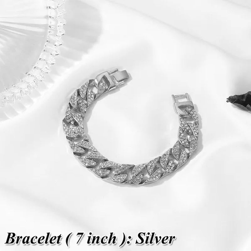 Iced Out Chain 925 Silver Diamond Miami Cuban Chain Link Choker Hip Hop Jewelry Silver Chain for Men Necklace Bracelet 7 - 24 Inch - WORLD TIME VISITS
