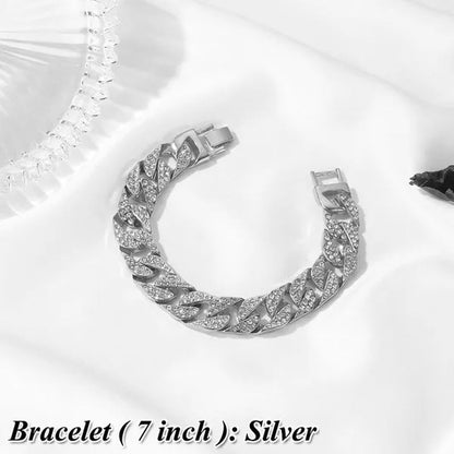 Iced Out Chain 925 Silver Diamond Miami Cuban Chain Link Choker Hip Hop Jewelry Silver Chain for Men Necklace Bracelet 7 - 24 Inch - WORLD TIME VISITS