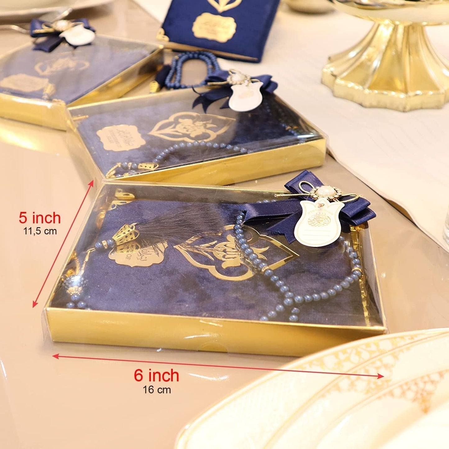 IEF Pack of 5 Personalized Velvet Yaseen Dua Book Prayer Beads Islamic Party Favor Gift, Decorated Navy Blue Pearl Prayer Bead Muslim Gift Set for Ramadan Eid Hajj Umrah Wedding Baby Shower - WORLD TIME VISITS