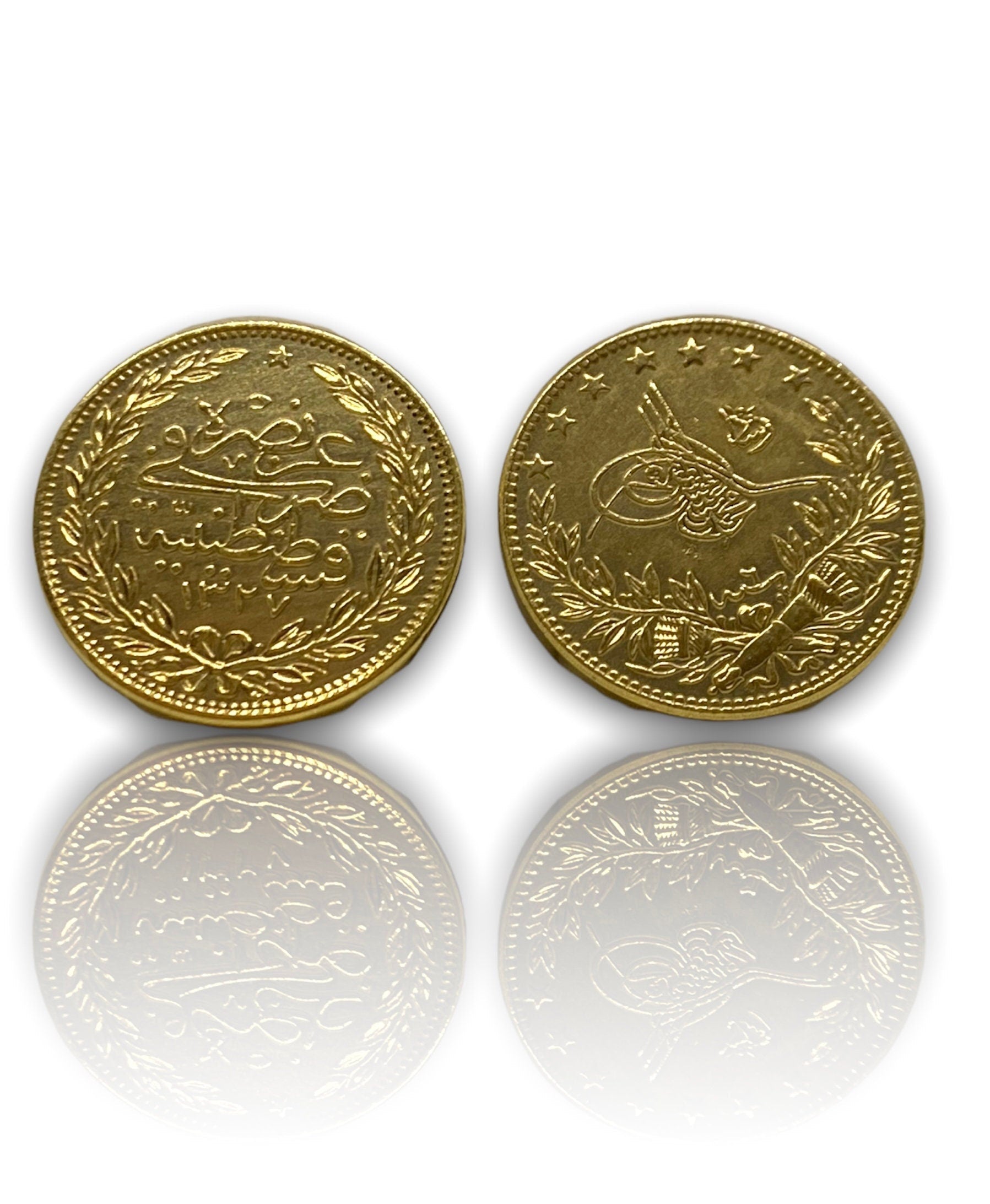 Ottoman Empire Gold Coin 1915 Mehmed V. Gold Plated 100 Kurush Coin (22Mm) REPLICA 1Pcs Masters Coins - WORLD TIME VISITS