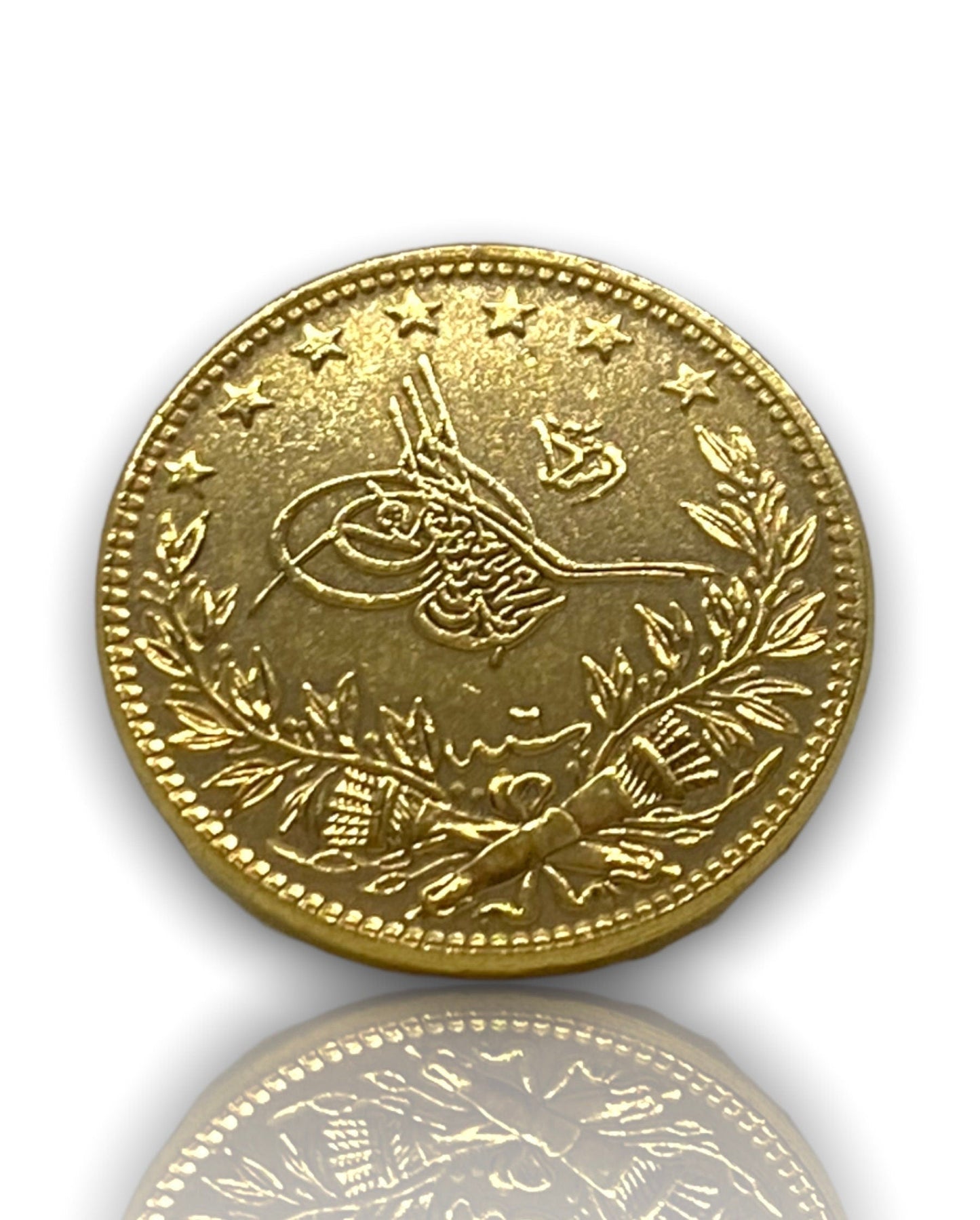 Ottoman Empire Gold Coin 1915 Mehmed V. Gold Plated 100 Kurush Coin (22Mm) REPLICA 1Pcs Masters Coins - WORLD TIME VISITS