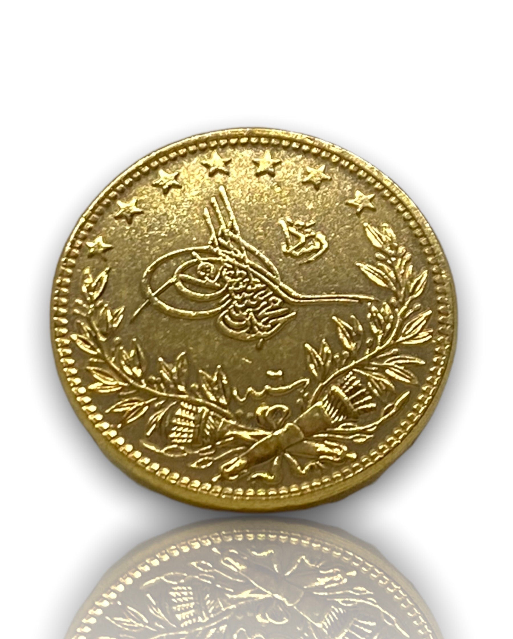 Ottoman Empire Gold Coin 1915 Mehmed V. Gold Plated 100 Kurush Coin (22Mm) REPLICA 1Pcs Masters Coins - WORLD TIME VISITS