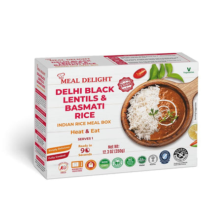 Indian Cuisine Ready to Eat Meals Pack of 6, 12.3Oz - Basmati Rice with Black Lentil Curry - Microwavable No Preservatives, Heat and Eat Meal Box Ready in 90 Seconds - WORLD TIME VISITS