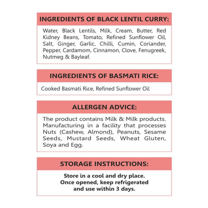 Indian Cuisine Ready to Eat Meals Pack of 6, 12.3Oz- Basmati Rice with Black Lentil Curry - Microwavable No Preservatives, Heat and Eat Meal Box Ready in 90 Seconds