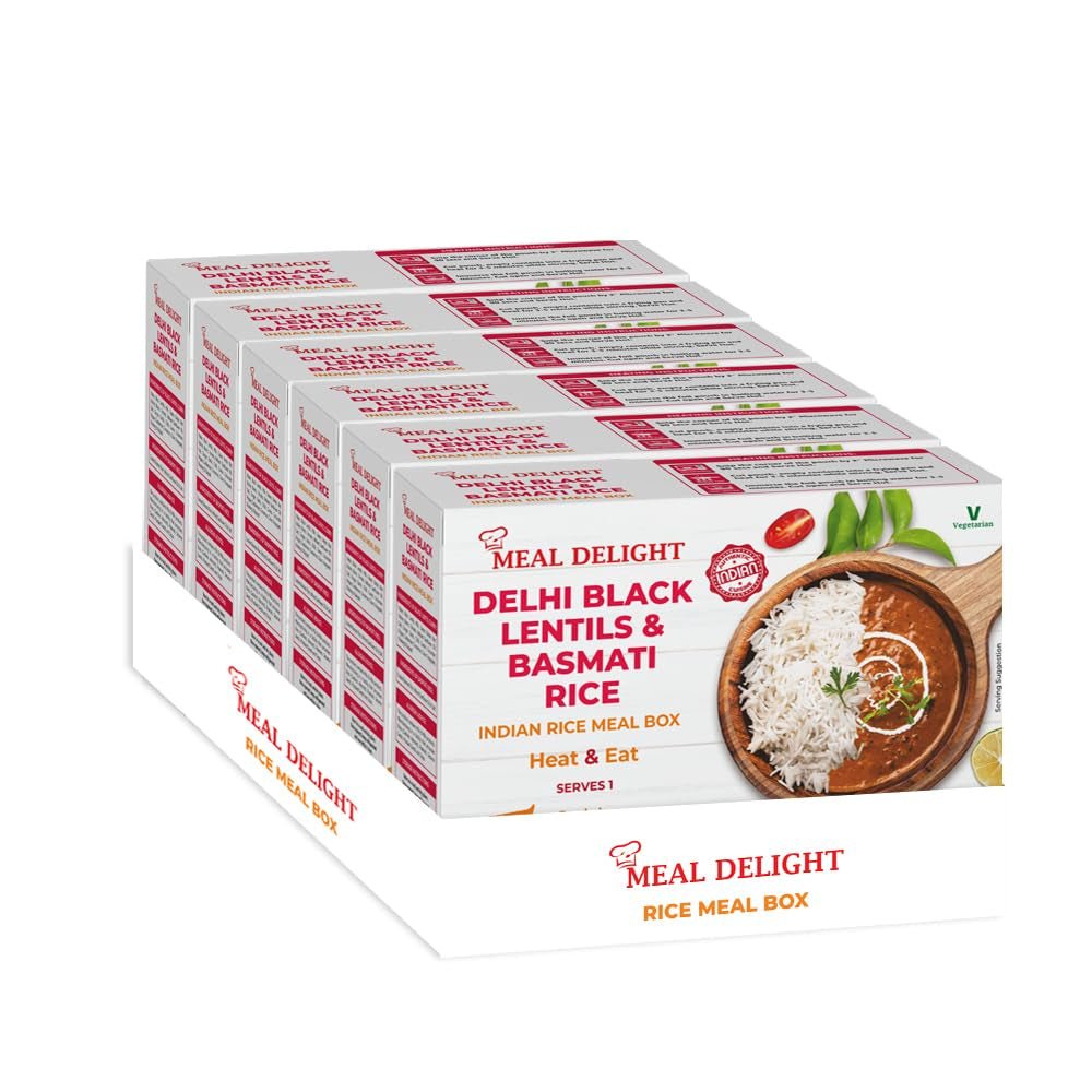 Indian Cuisine Ready to Eat Meals Pack of 6, 12.3Oz - Basmati Rice with Black Lentil Curry - Microwavable No Preservatives, Heat and Eat Meal Box Ready in 90 Seconds - WORLD TIME VISITS