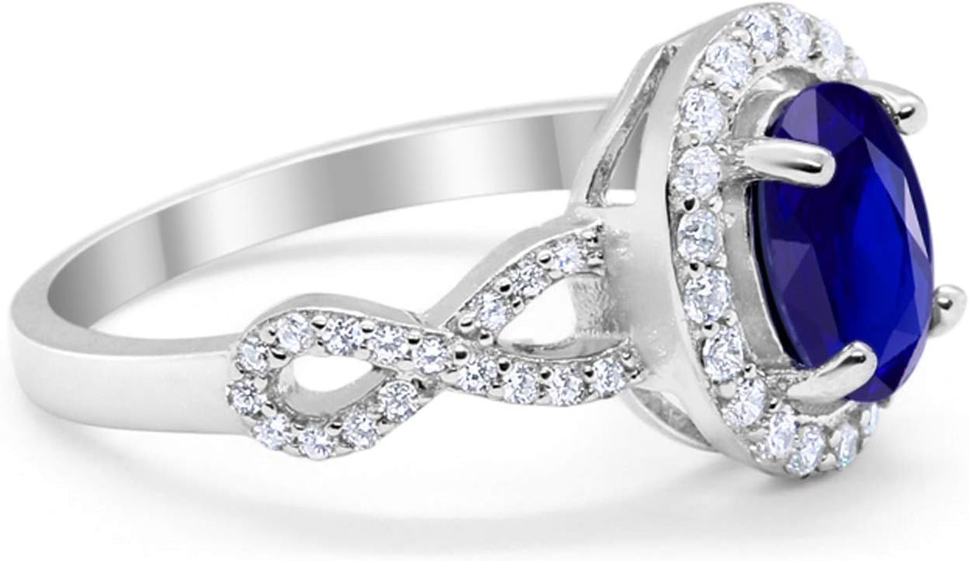 Infinity Art Deco Halo Wedding Engagement Bridal Ring Oval round Cubic Zirconia Solid 925 Sterling Silver Choose Color