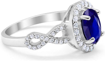 Infinity Art Deco Halo Wedding Engagement Bridal Ring Oval round Cubic Zirconia Solid 925 Sterling Silver Choose Color