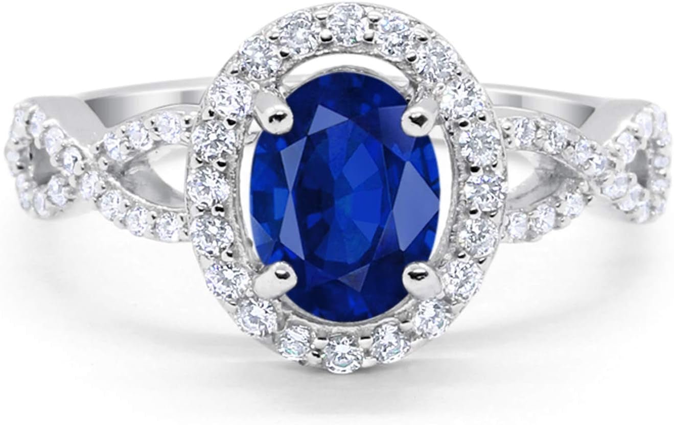 Infinity Art Deco Halo Wedding Engagement Bridal Ring Oval round Cubic Zirconia Solid 925 Sterling Silver Choose Color - WORLD TIME VISITS