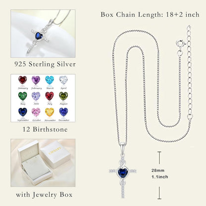 Infinity Cross Necklace 925 Sterling Silver Crucifix Christian Religious Pendant Birthstone Jewelry Gifts for Women