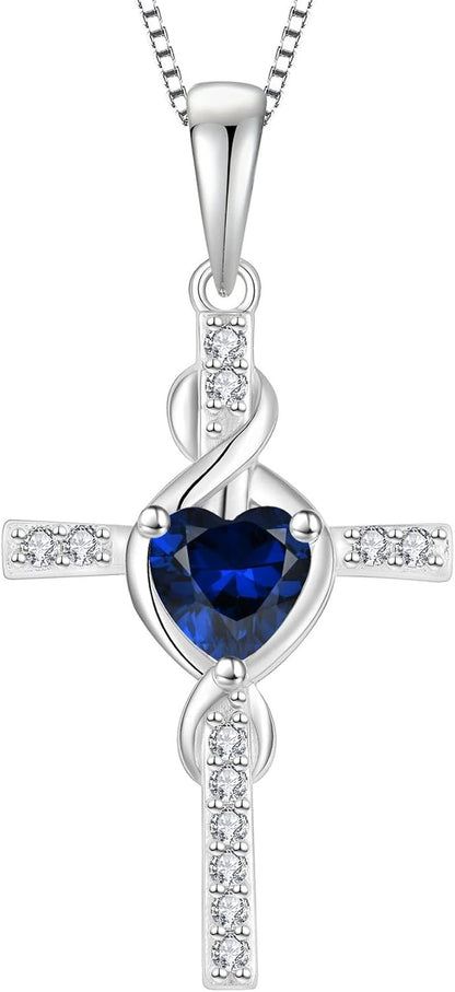 Infinity Cross Necklace 925 Sterling Silver Crucifix Christian Religious Pendant Birthstone Jewelry Gifts for Women - WORLD TIME VISITS