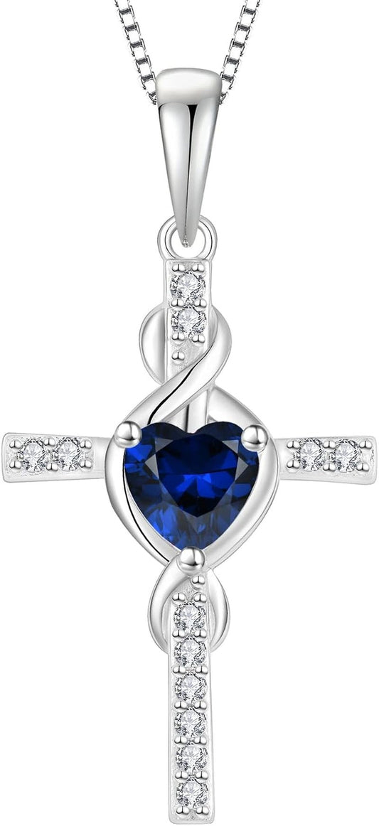 Infinity Cross Necklace 925 Sterling Silver Crucifix Christian Religious Pendant Birthstone Jewelry Gifts for Women - WORLD TIME VISITS