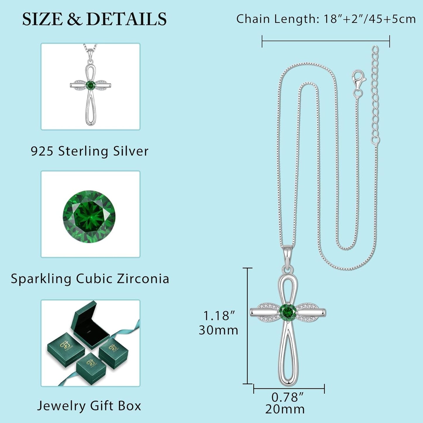 Infinity Cross Necklace 925 Sterling Silver Religious Pendant Birthstone Jewelry Gifts for Women