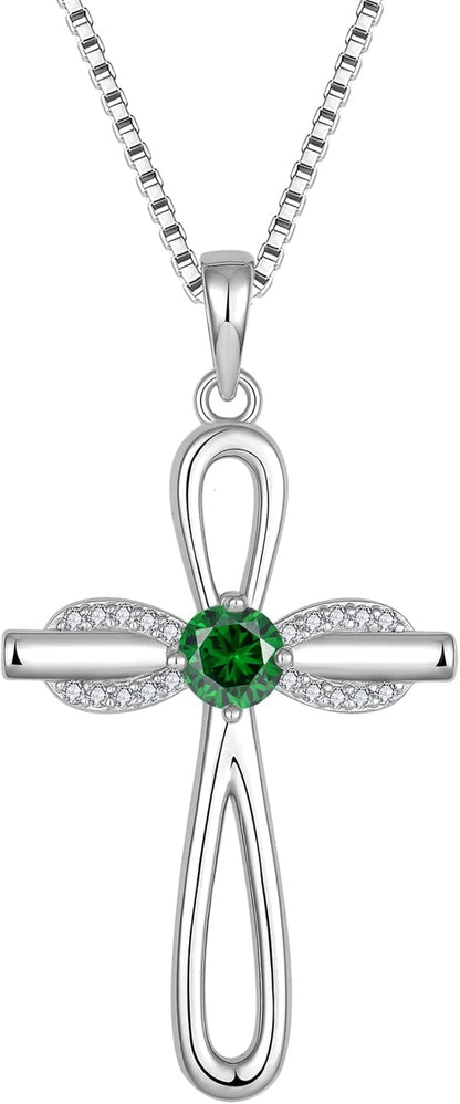 Infinity Cross Necklace 925 Sterling Silver Religious Pendant Birthstone Jewelry Gifts for Women - WORLD TIME VISITS