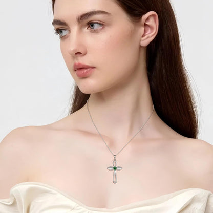 Infinity Cross Necklace 925 Sterling Silver Religious Pendant Birthstone Jewelry Gifts for Women - WORLD TIME VISITS