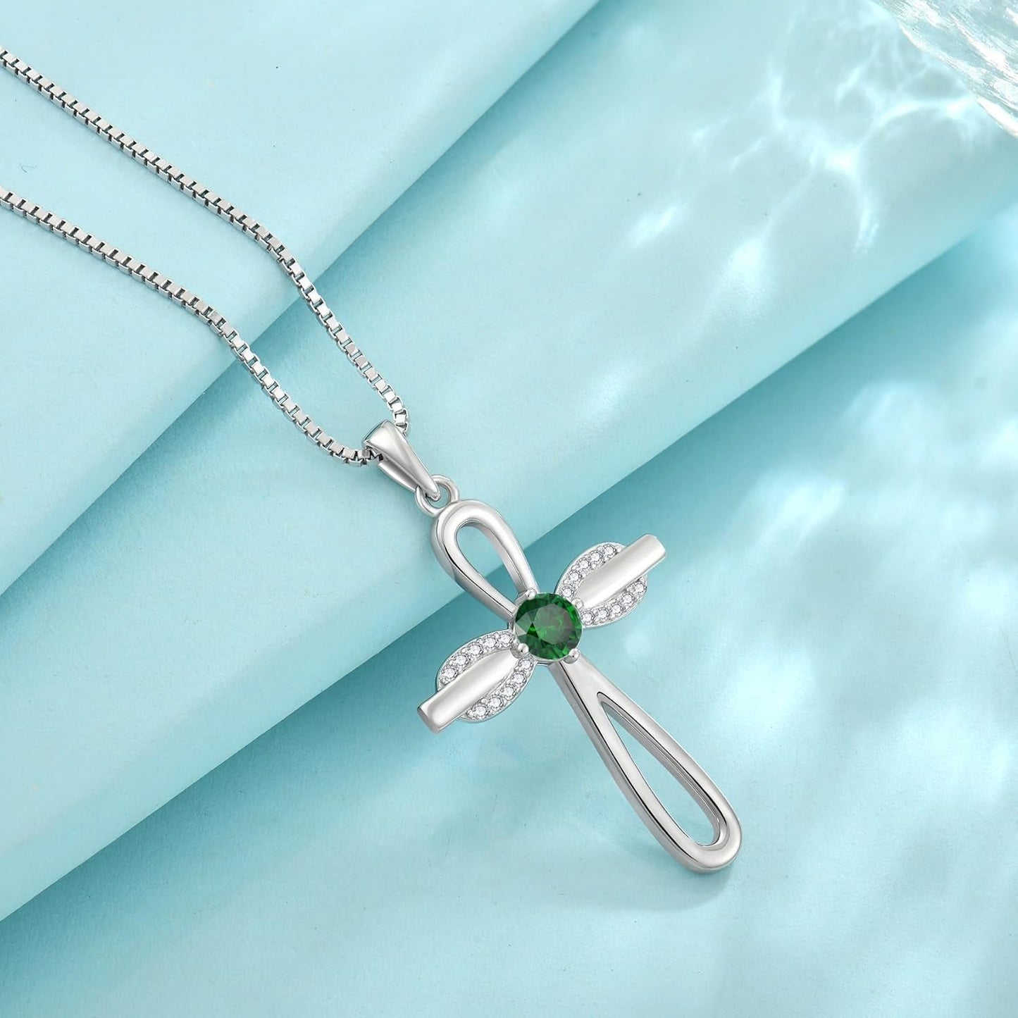 Infinity Cross Necklace 925 Sterling Silver Religious Pendant Birthstone Jewelry Gifts for Women