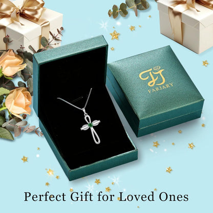 Infinity Cross Necklace 925 Sterling Silver Religious Pendant Birthstone Jewelry Gifts for Women