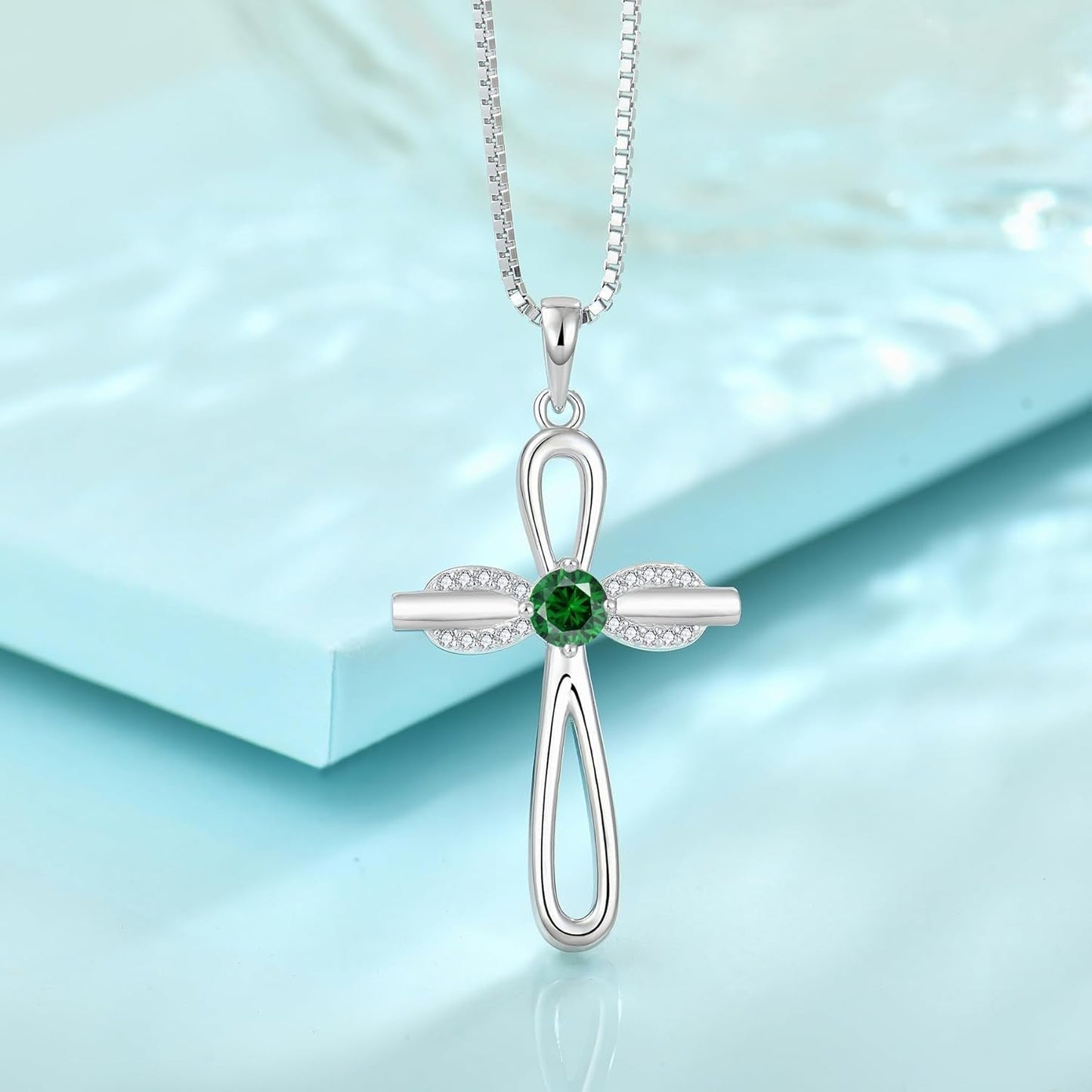 Infinity Cross Necklace 925 Sterling Silver Religious Pendant Birthstone Jewelry Gifts for Women
