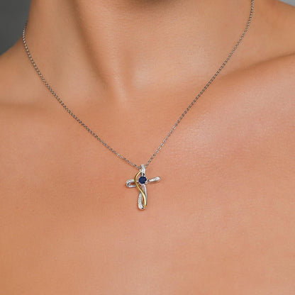 Infinity Cross Necklace for Women | 925 Sterling Silver and 10K Yellow Gold | Gemstone Birthstone and White Lab Grown Diamond Cross Faith Pendant Necklaces | with 18 Inch Chain