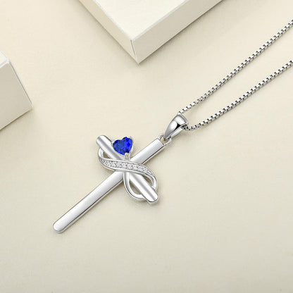 Infinity Cross Necklace Sterling Silver Crucifix Pendant Heart Birthstone Criss Jewelry for Women