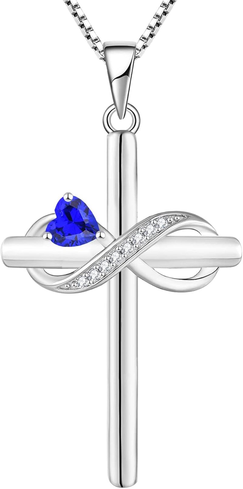 Infinity Cross Necklace Sterling Silver Crucifix Pendant Heart Birthstone Criss Jewelry for Women - WORLD TIME VISITS