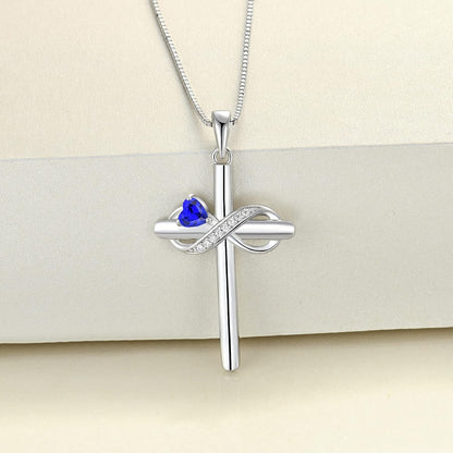Infinity Cross Necklace Sterling Silver Crucifix Pendant Heart Birthstone Criss Jewelry for Women