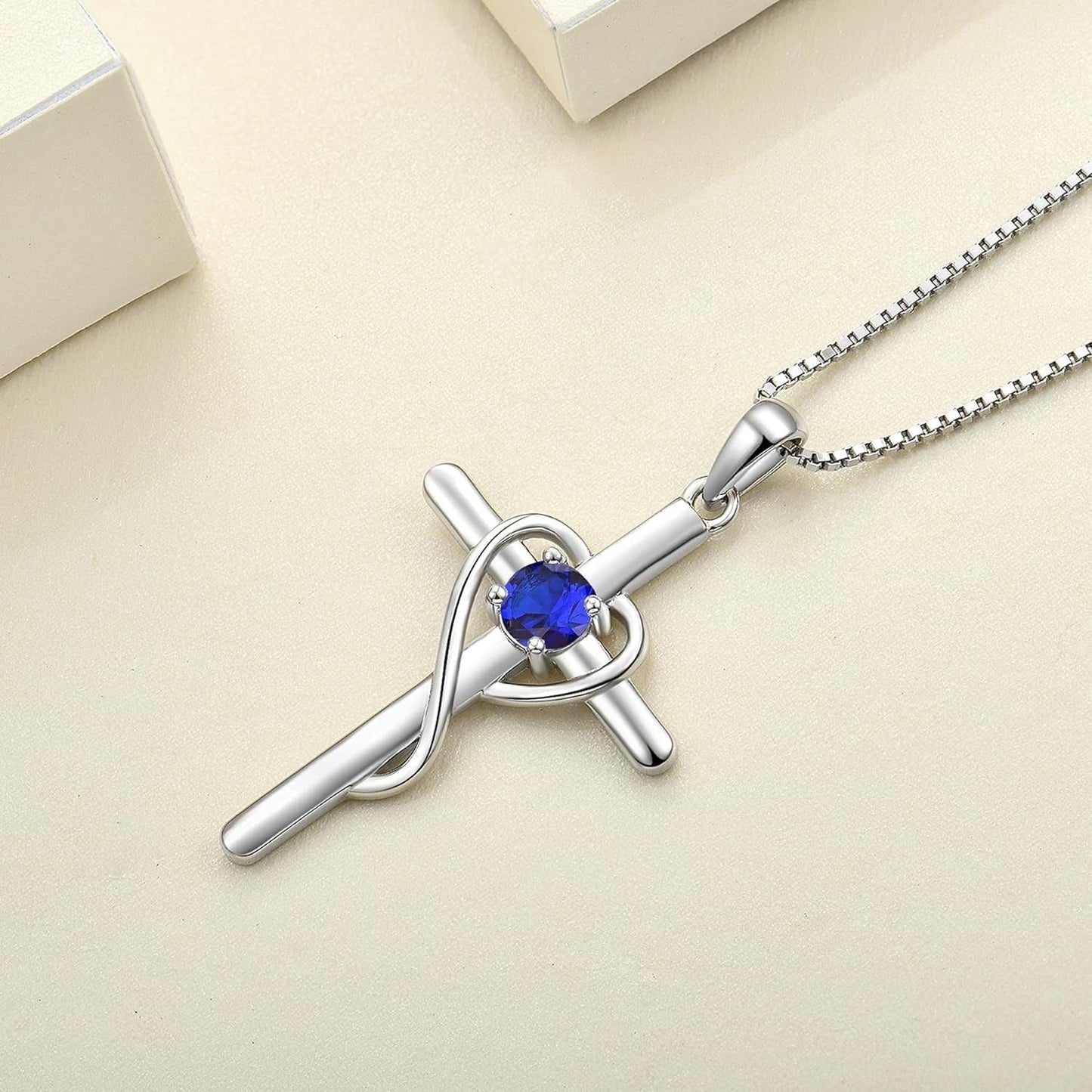 Infinity Heart Cross Necklace Sterling Silver Crucifix Pendant Gemstones Criss Jewelry for Women