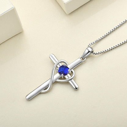 Infinity Heart Cross Necklace Sterling Silver Crucifix Pendant Gemstones Criss Jewelry for Women