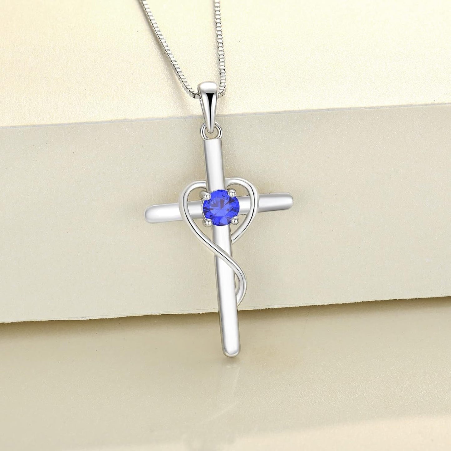Infinity Heart Cross Necklace Sterling Silver Crucifix Pendant Gemstones Criss Jewelry for Women