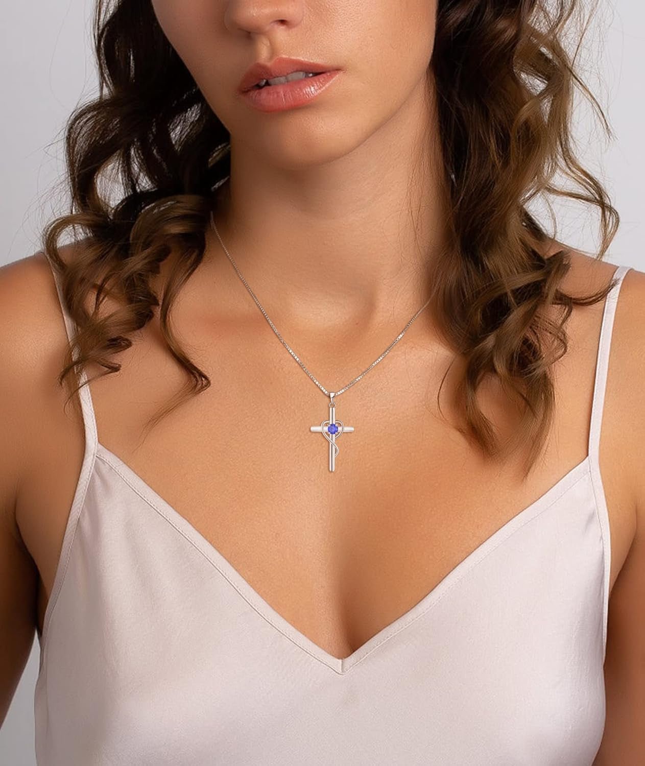 Infinity Heart Cross Necklace Sterling Silver Crucifix Pendant Gemstones Criss Jewelry for Women