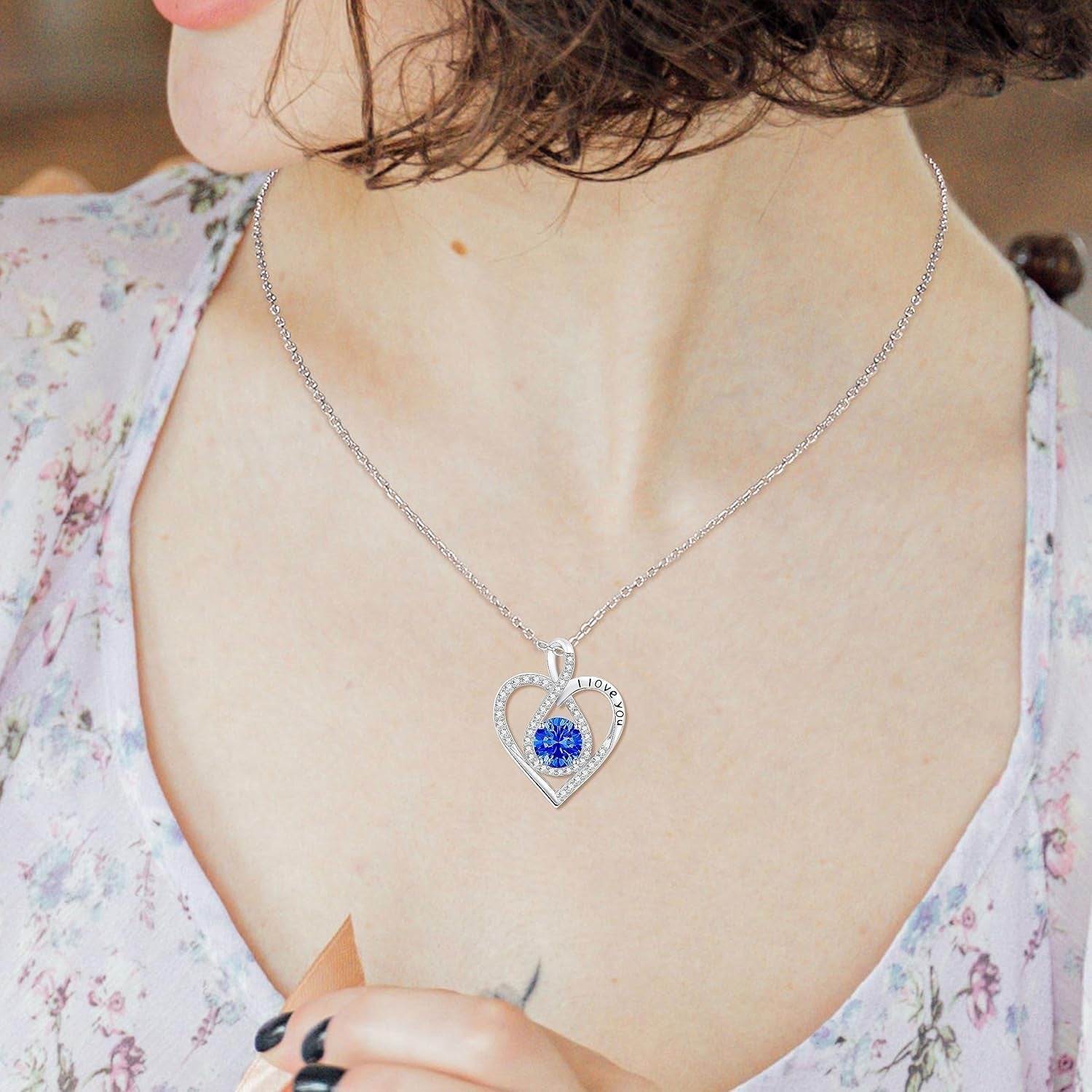 Infinity Heart Turquoise Aquamarine Blue Birthstone Necklace for Daughter - I Love You Gift for December, Christmas, Valentines - WORLD TIME VISITS