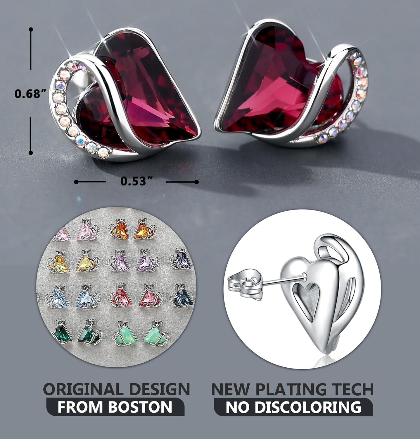 Infinity Love Heart Birthstone Crystal Stud Earrings for Women, Silver Tone Fashion Statement Jewelry, Holiday Birthday Gifts for Mother Daughter Wife Mom Sister Her