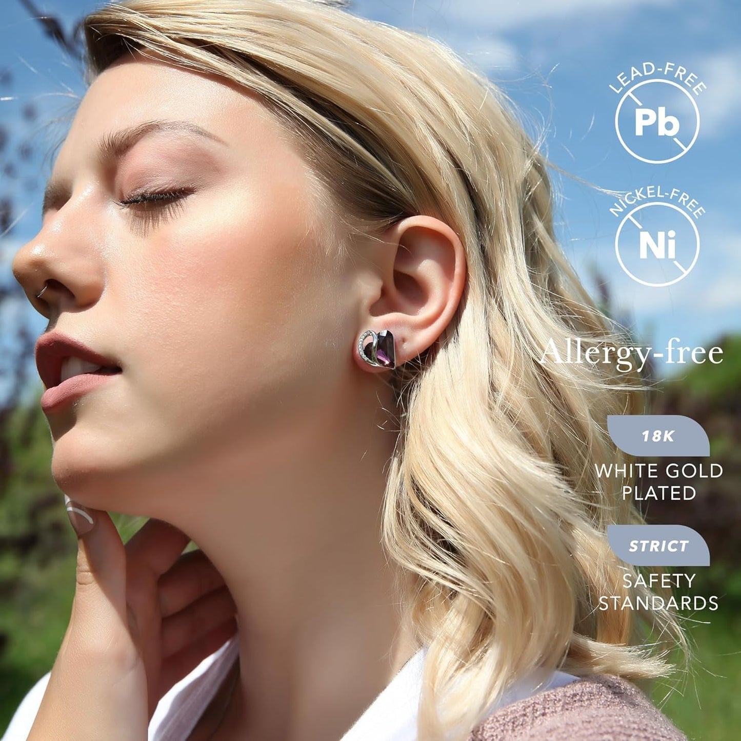 Infinity Love Heart Birthstone Crystal Stud Earrings for Women, Silver Tone Fashion Statement Jewelry, Holiday Birthday Gifts for Mother Daughter Wife Mom Sister Her - WORLD TIME VISITS