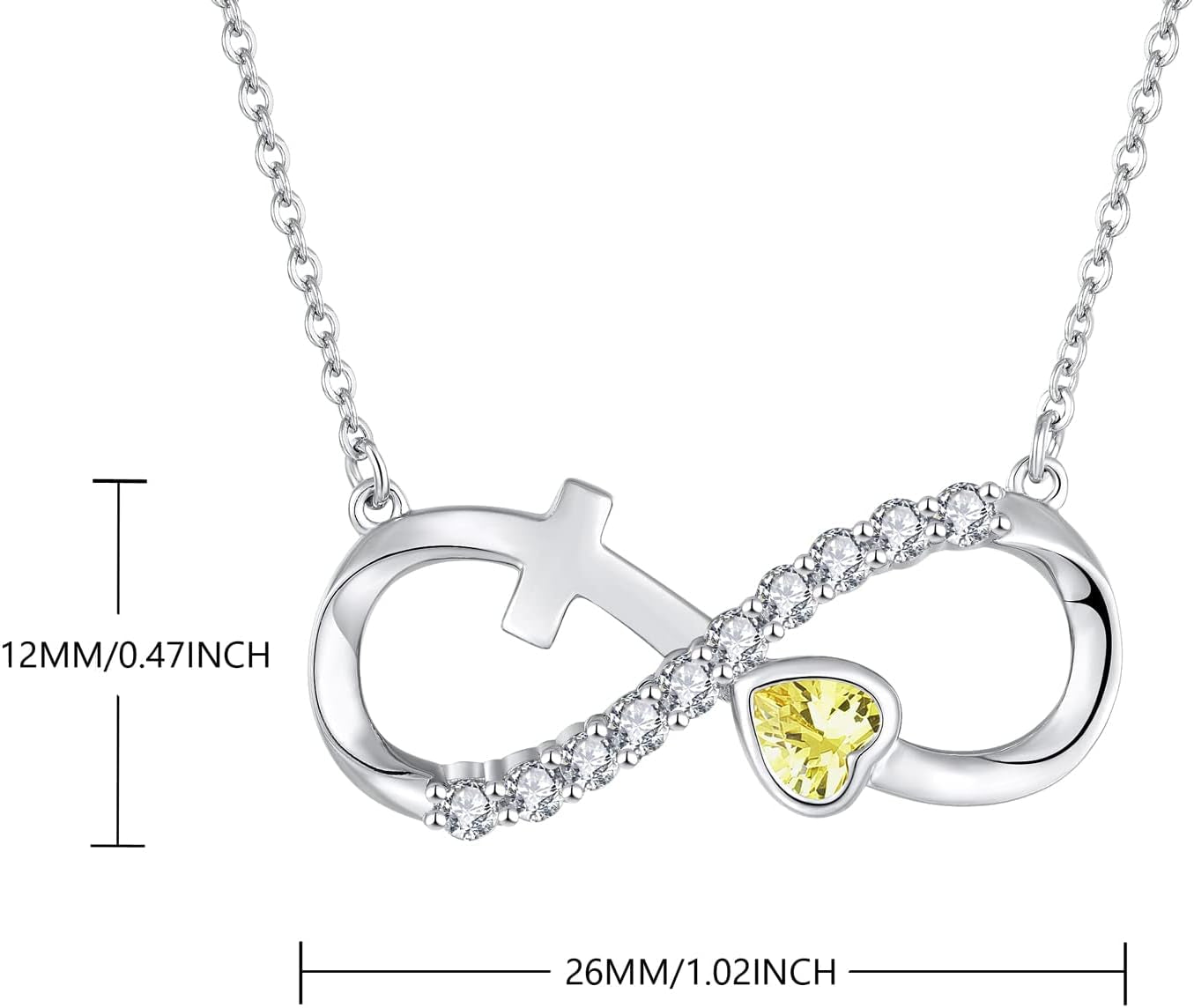 Infinity Necklace for Women 925 Sterling Silver Heart Crucifix Pendant Birthstones Jewelry