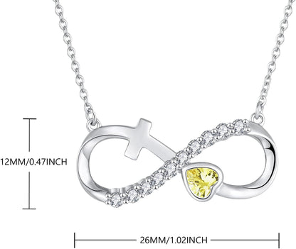 Infinity Necklace for Women 925 Sterling Silver Heart Crucifix Pendant Birthstones Jewelry
