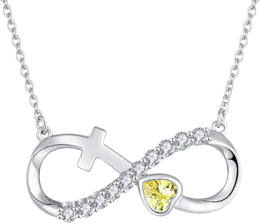 Infinity Necklace for Women 925 Sterling Silver Heart Crucifix Pendant Birthstones Jewelry - WORLD TIME VISITS