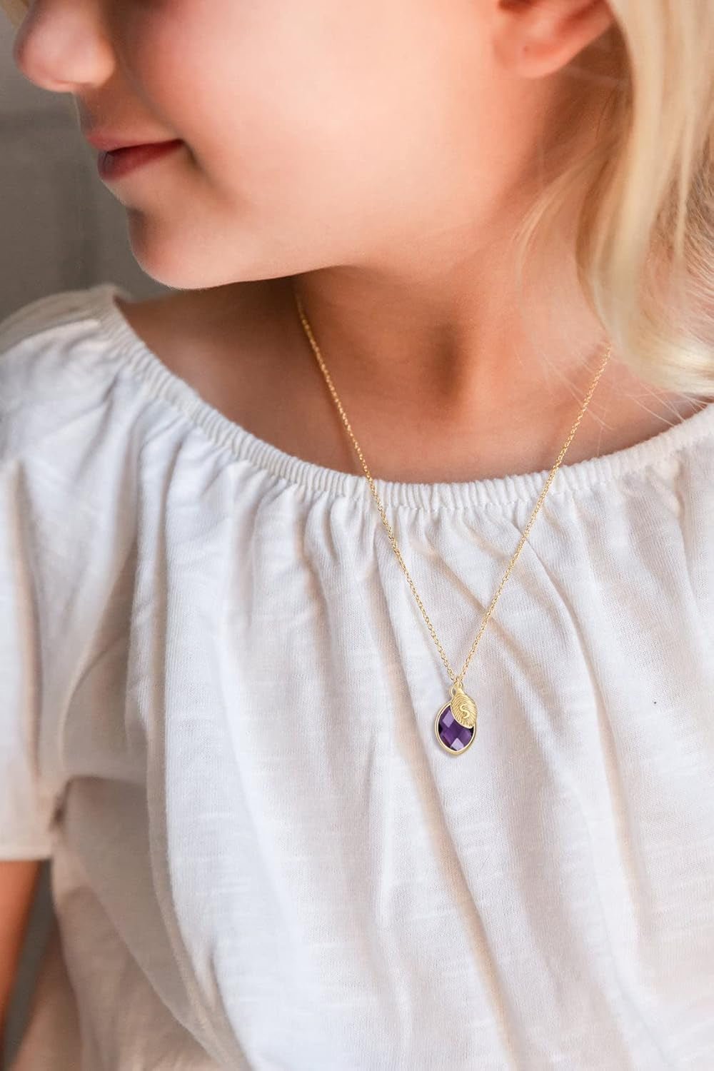 Initial Birthstone Necklace for Women 14K Gold Filled Small Initial Necklace Crystal Birthstone Pendant Necklace for Girls Teens Mom Dainty Gold Necklace Personalized Jewelry Birthday Gift