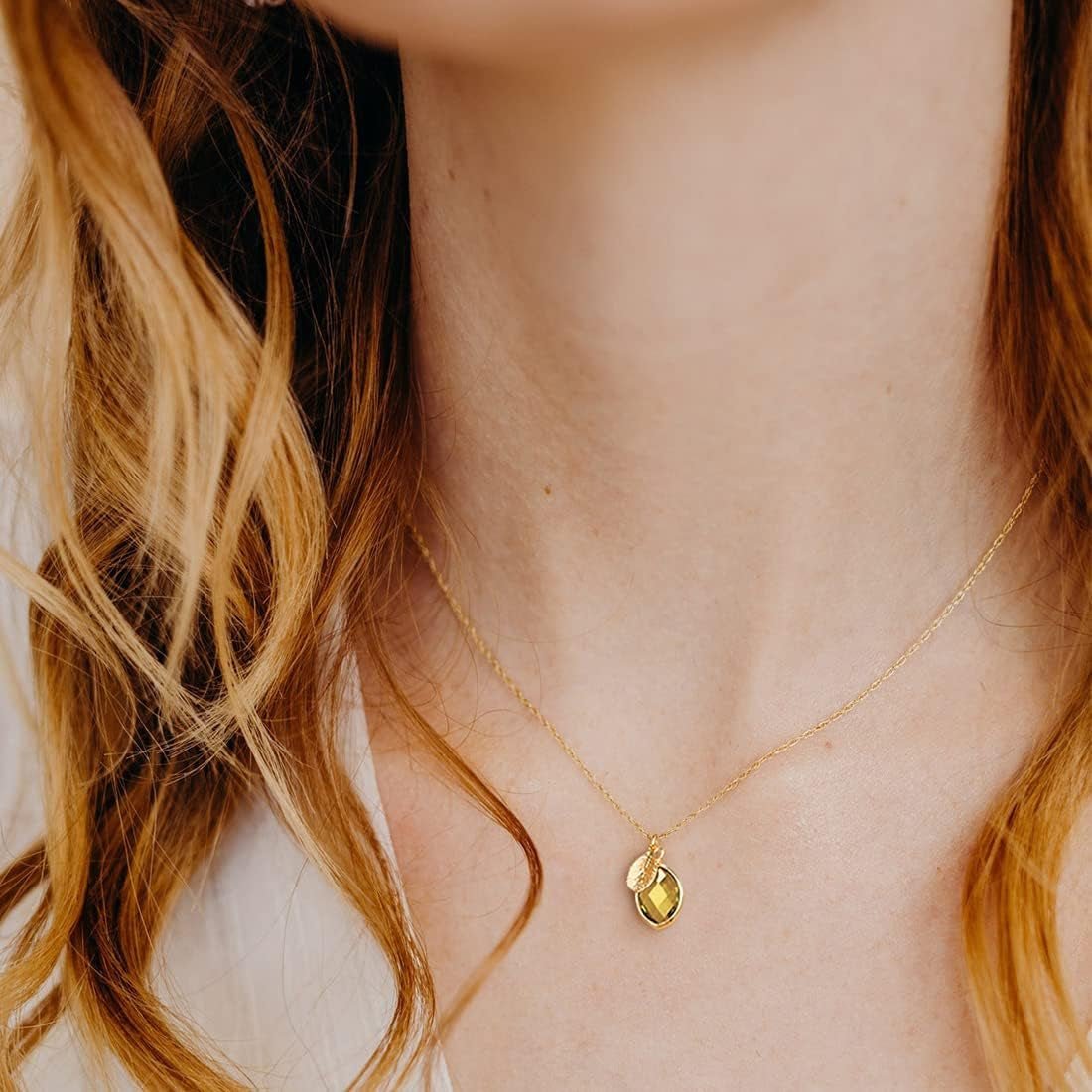 Initial Birthstone Necklace for Women 14K Gold Filled Small Initial Necklace Crystal Birthstone Pendant Necklace for Girls Teens Mom Dainty Gold Necklace Personalized Jewelry Birthday Gift
