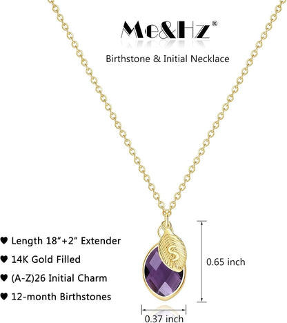 Initial Birthstone Necklace for Women 14K Gold Filled Small Initial Necklace Crystal Birthstone Pendant Necklace for Girls Teens Mom Dainty Gold Necklace Personalized Jewelry Birthday Gift