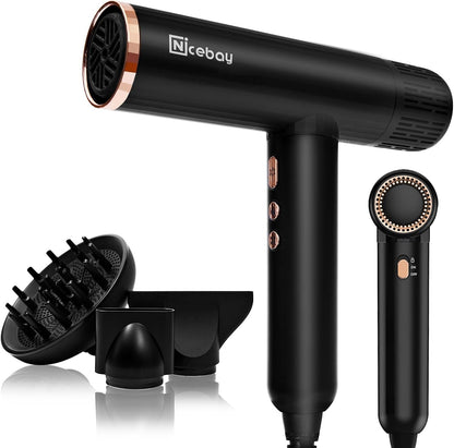 Ionic Hair Dryer with Diffuser, 1600W &110000RPM High - Speed Brushless Motor for Rapid Drying. Lightweight, Constant Temperature, Salon Blow Dryer with 3 Magnetic Attachments - WORLD TIME VISITS