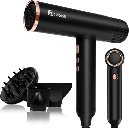 Ionic Hair Dryer with Diffuser, 1600W &110000RPM High - Speed Brushless Motor for Rapid Drying. Lightweight, Constant Temperature, Salon Blow Dryer with 3 Magnetic Attachments - WORLD TIME VISITS